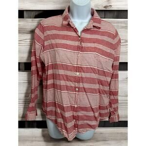 Lilly's Closet Button Front Shirt Sz Medium Red White Striped Long-Sleeve Woven
